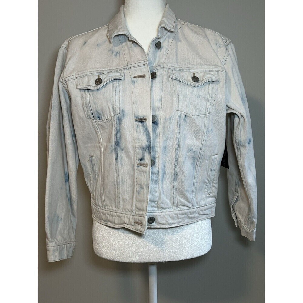 Gap Women’s Distressed Cropped Light Wash Jean Tie Dye Denim Jacket Med Tall NEW - Picture 1 of 9